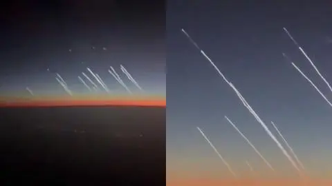 Impactantes imágenes capturan la caída de misiles de Irán sobre Israel desde un avión
