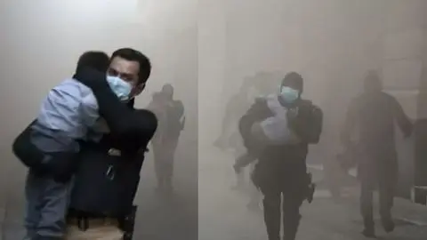 Rescatan a niños que se encontraban al interior de una sala cuna cercana al incendio en Santiago Centro