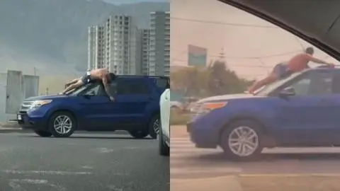 Miedo a perder la camioneta y denuncias por VIF: La historia detrás del sujeto semidesnudo que se paseó por Antofagasta en el techo de un vehículo