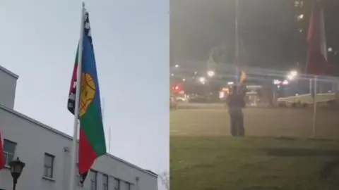 Denuncian que grupo neonazi robó una bandera mapuche de edificio público en Chillán