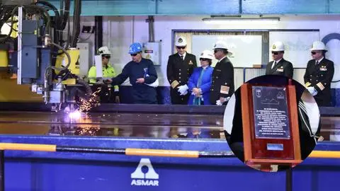 Corte de plancha marca inicio de construcción de segundo buque multipropósito del Proyecto Escotillón IV en ASMAR Talcahuano