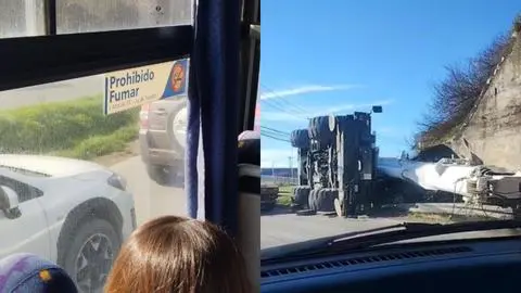 Camión volcado genera taco monumental en la Autopista desde Talcahuano a Concepción