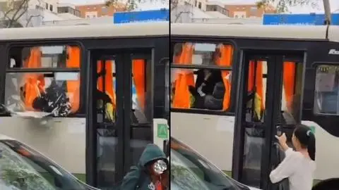 Registran pelea a bordo de microbús en Viña del Mar: Conductor termino con su cabeza fuera de un ventanal quebrado
