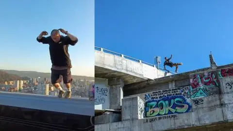 Traceur penquista comparte registro practicando parkour en la torre más alta de Concepción