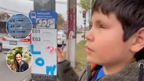 Niño con discapacidad visual solicita no cubrir señalización Braille con stickers en paraderos