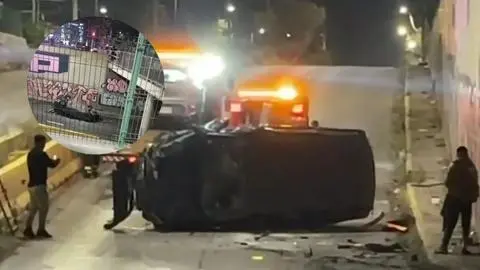 Vehículo cayó de paso nivel y se volcó en colisión a alta energía en San Joaquín
