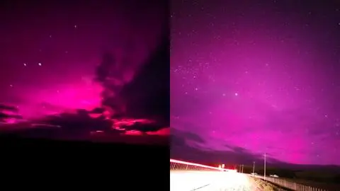Auroras australes rosadas dejó una tormenta solar en la Patagonia chilena