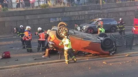 Vehículo volcó tras accidente de tránsito en Concepción