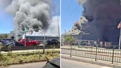 Clientes fueron evacuados: Gigantesco incendio destruye supermercado y locales comerciales en Machalí