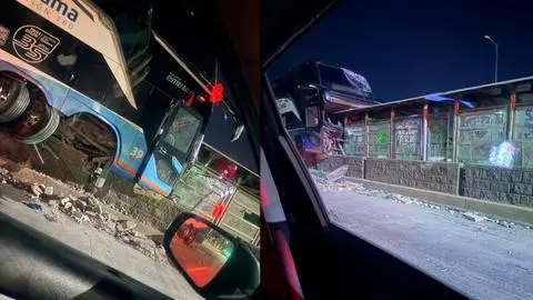 Bus interprovincial se incrustó en paradero de Talcahuano en accidente que dejó dos lesionados