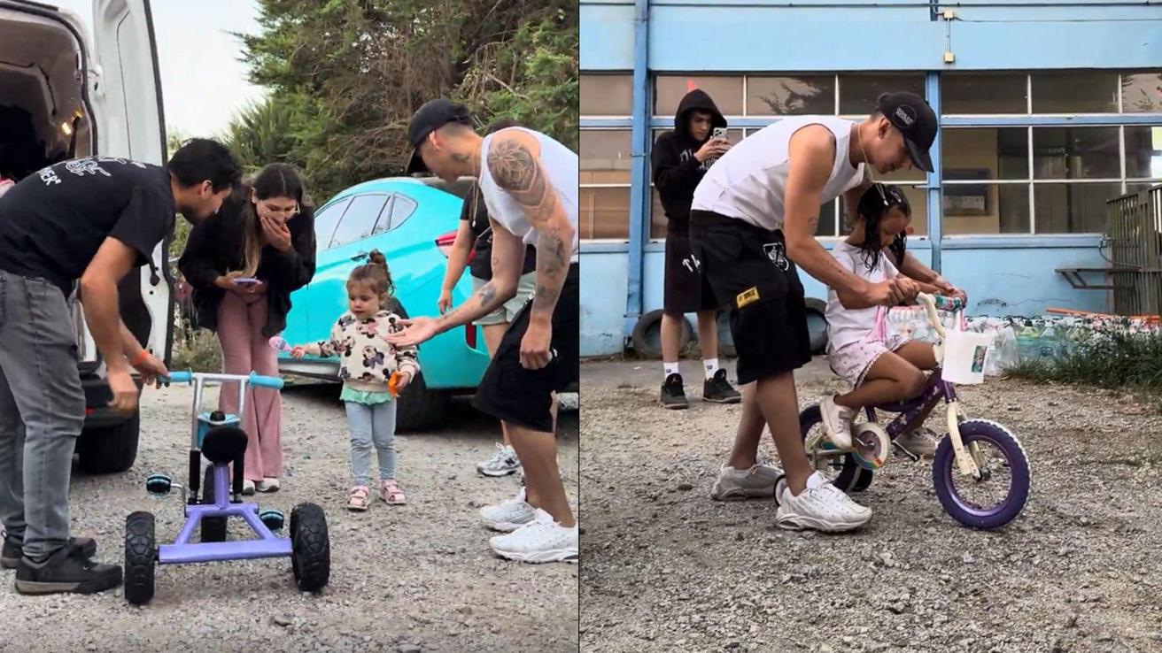 Pailita conmueve con donación de bicicletas a niños albergados por el mega incendio de Lirquén: “Agradecido y Dios los bendiga”