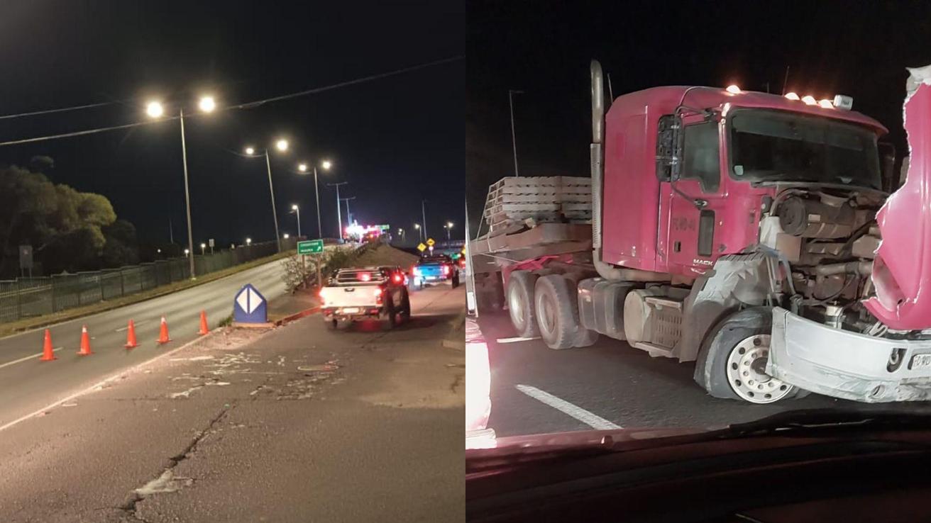 Puente Llacolén amanece con sólo una pista habilitada desde Concepción a San Pedro tras accidente de camión