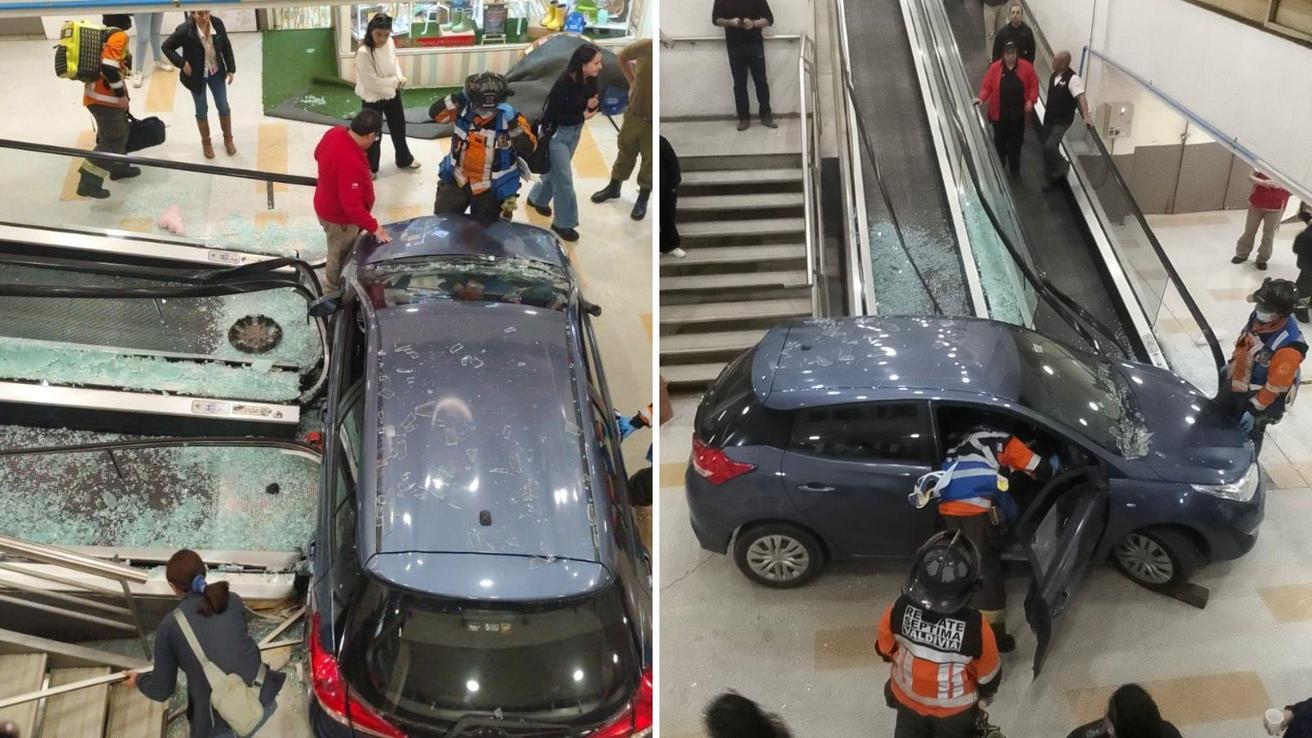 Habría confundido pedales: Conductora protagoniza insólito accidente y termina al interior de un supermercado en Valdivia