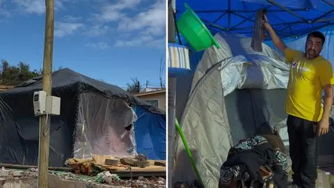 A dos meses del incendio, damnificados por los incendios en Lirquén siguen en carpas pese a las lluvias: Optaron por la autoconstrucción