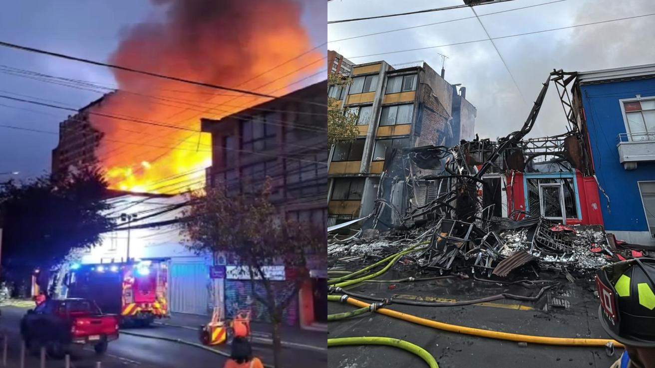 Incendio destruye casa patrimonial con locales de emprendimientos en pleno centro de Concepción