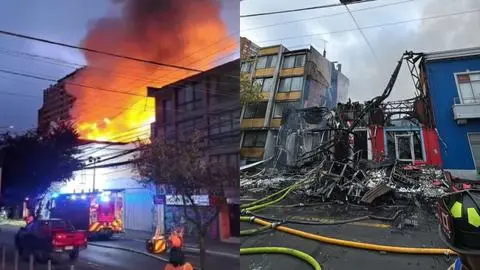 Incendio destruye casa patrimonial con locales de emprendimientos en pleno centro de Concepción