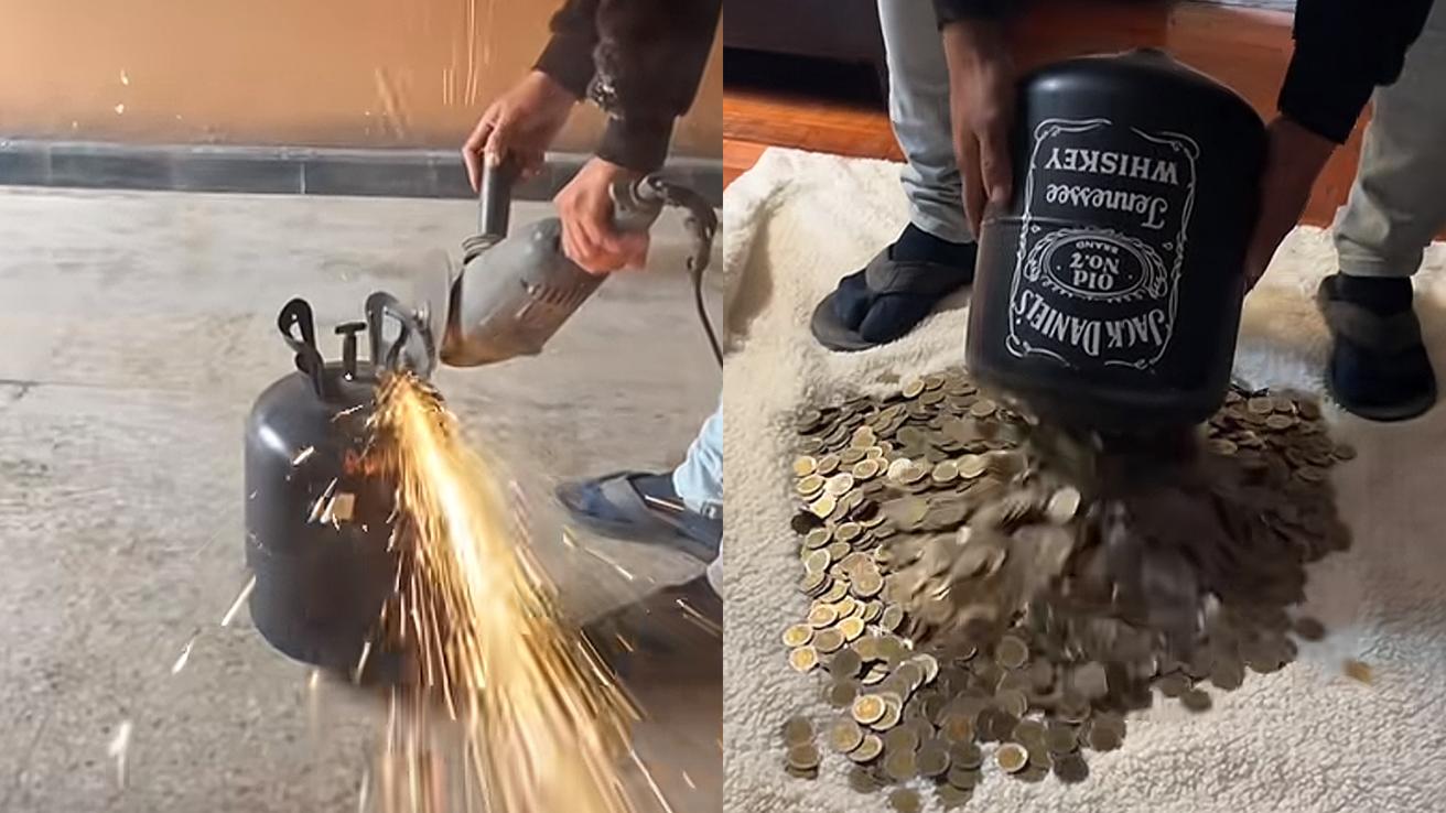 Hombre se viralizó al mostrar cuánto ahorró en su alcancía “indestructible” con solo monedas de $500