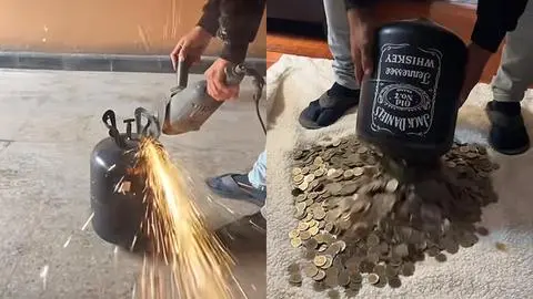 Hombre se viralizó al mostrar cuánto ahorró en su alcancía “indestructible” con solo monedas de $500