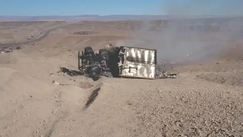 Camión se incendió tras volcamiento: Conductor muere calcinado  grave accidente en ruta de San Pedro de Atacama