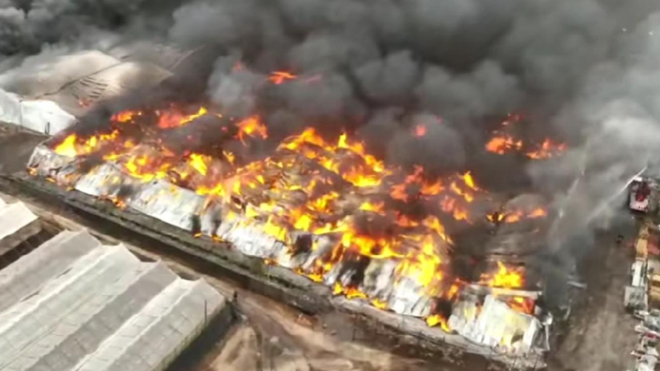 2 mil toneladas de cáscaras de nuez se queman en gigantesco incendio en bodegas de El Monte