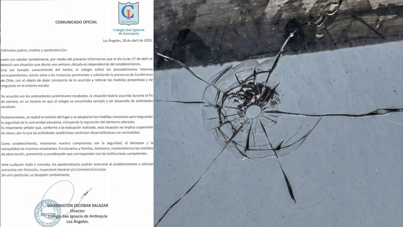 Bala loca impacta ventana en colegio de Los Ángeles: no se suspendió la jornada escolar