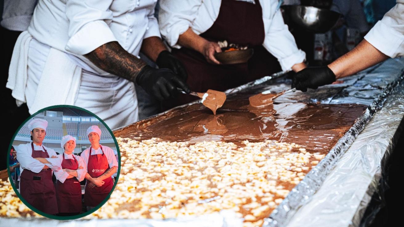 30 metros de sabor: Estudiantes elaboran la barra de chocolate más larga del sur de Chile