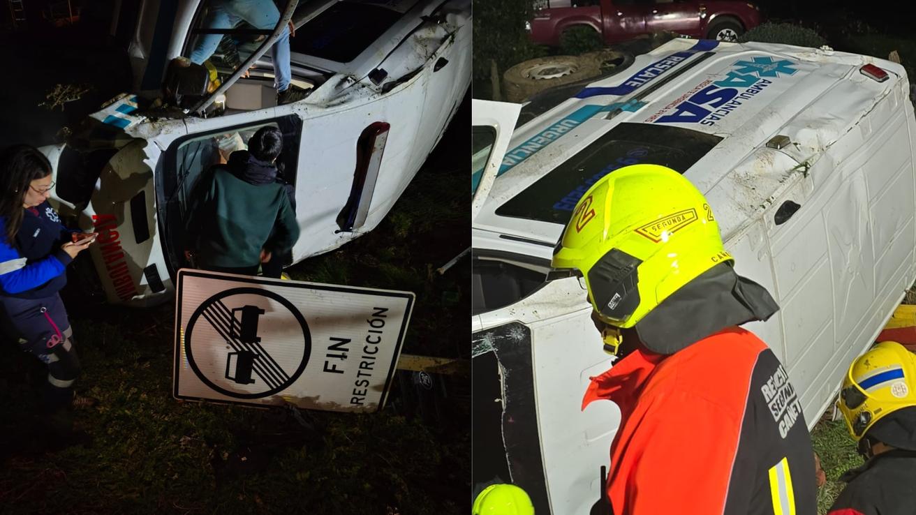 Accidente en la ruta Cañete–Tirúa: ambulancia terminó volcada y dejó dos lesionados