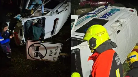Accidente en la ruta Cañete–Tirúa: ambulancia terminó volcada y dejó dos lesionados