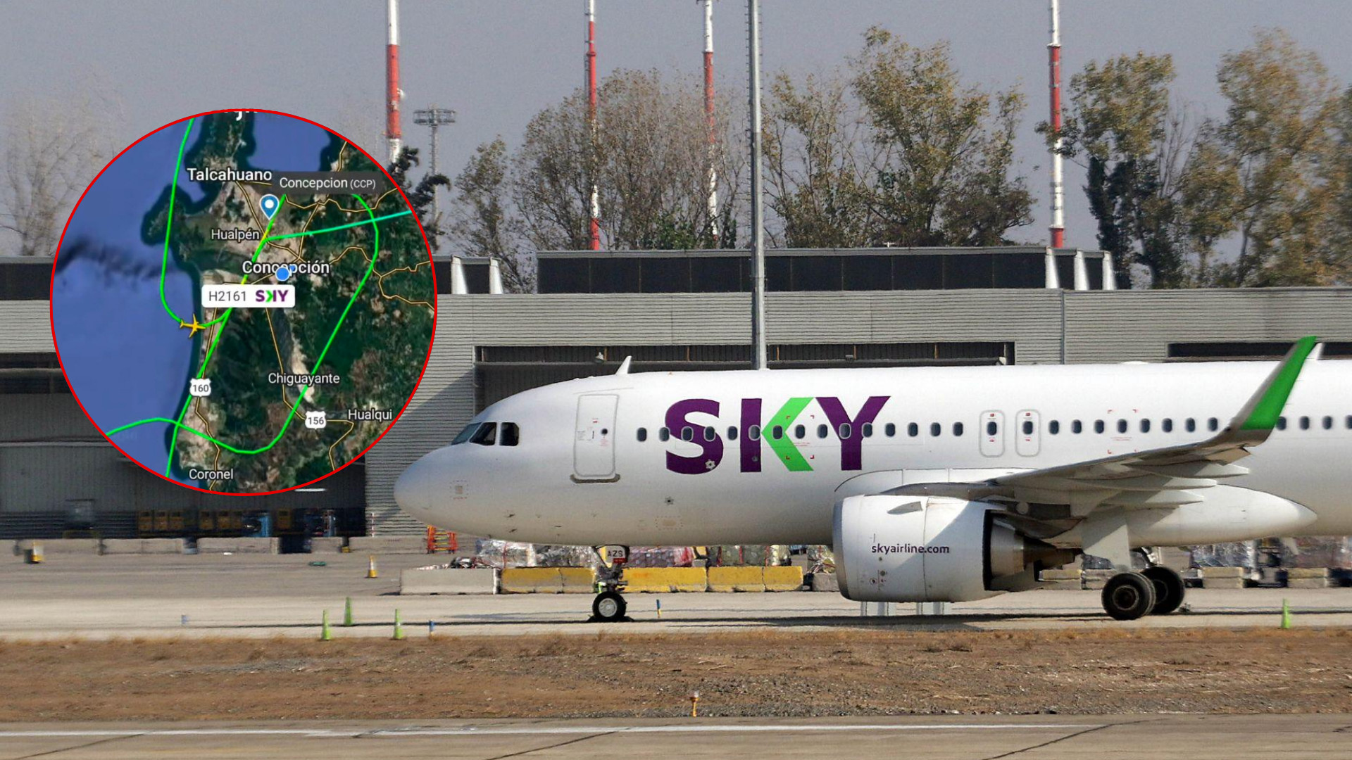 Avión de Sky no pudo aterrizar en Concepción por fuertes ráfagas de viento