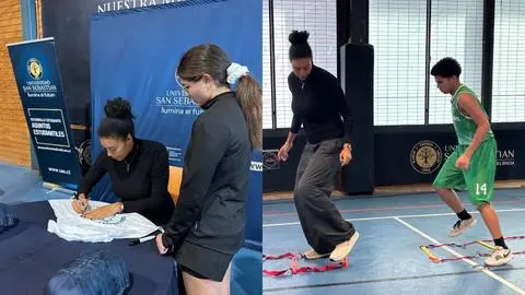 Primera chilena en la WNBA inspiró a estudiantes de la USS y escolares del Biobío con una charla y clínica deportiva